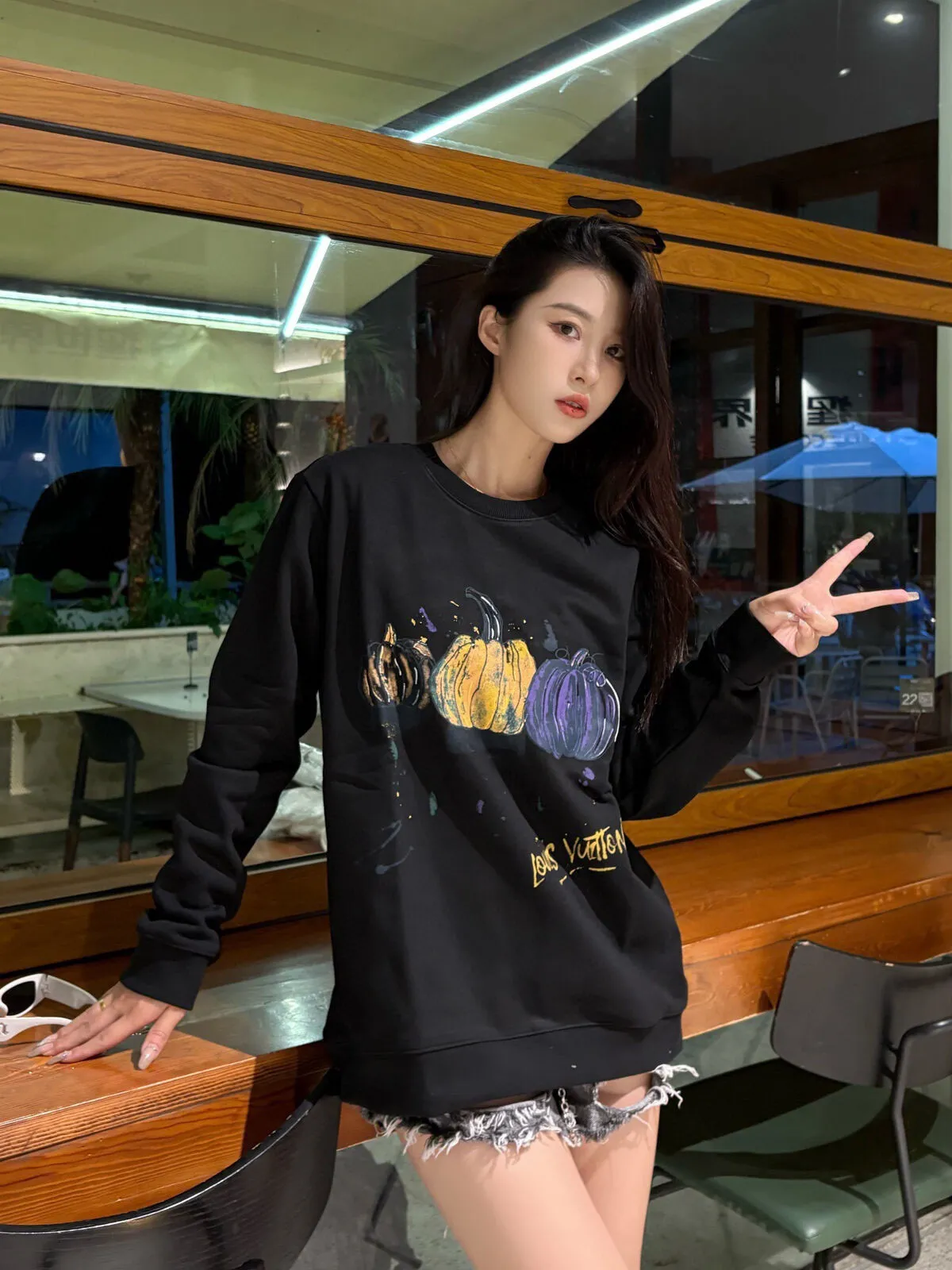 Louis Vuitton/Louis Vuitton 24FW graffiti hand-painted pumpkin round neck sweatshirt